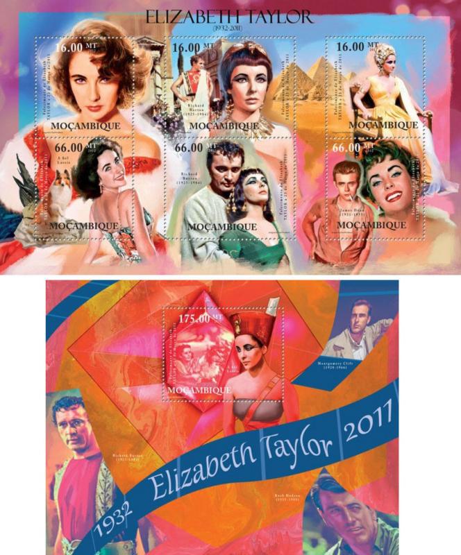 Elizabeth Taylor Cinema Hollywood Movies Kino Mozambique MNH stamp set