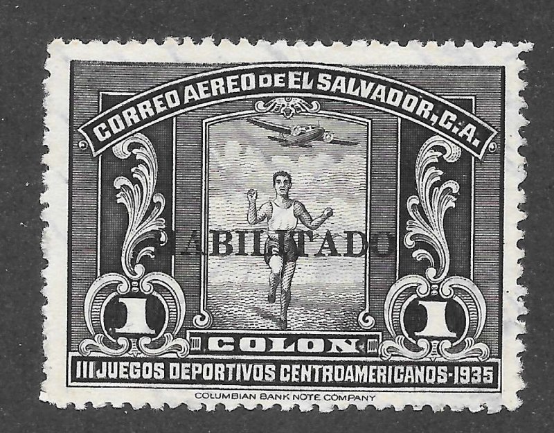 El Salvador Scott C45 UVLH - 1935 1col HABILITADO Overprint - SCV $6.00