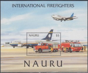 NAURU Sc # 508 CPL MNH FIREFIGHTING SOUVENIR SHEET, AVIATION