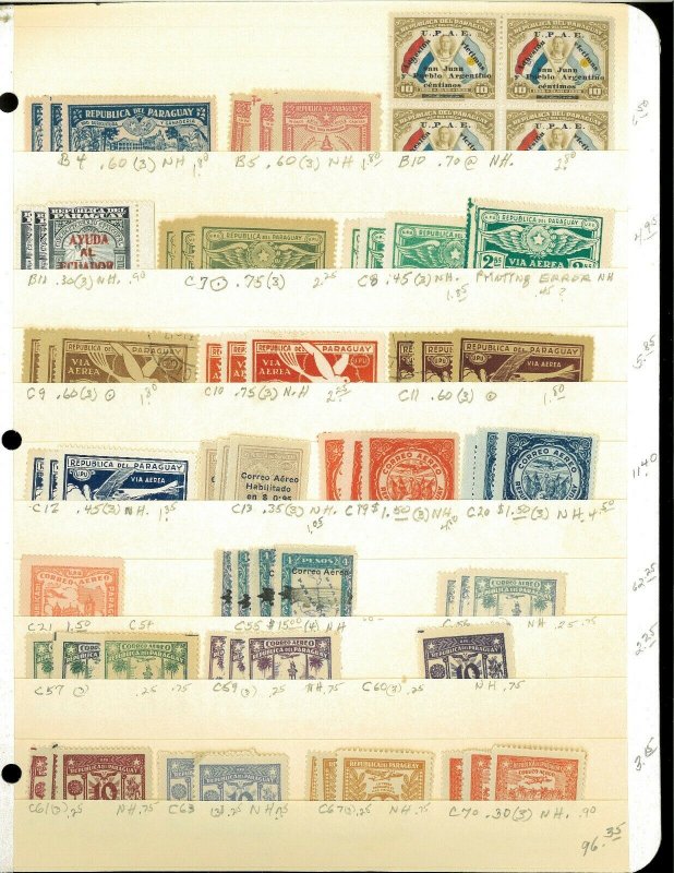 Paraguay Semi-Postal, Airmail & Official Duplicate Stock on Manila Stock Sheets