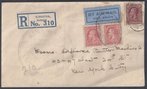 JAMAICA 1930 EARLY AIR MAIL REGISTERED COVER OVAL KINGSTON TO NY VIA MIAMI STATI