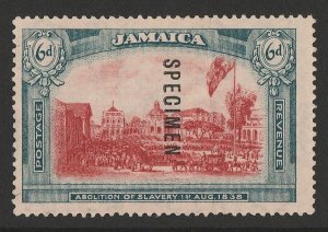 JAMAICA 1921 Abolition of Slavery 6d SPECIMEN, wmk script, unissued. RARE!