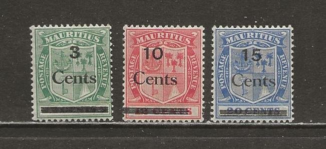 Mauritius Scott catalog # 201-203 Unused Hinged