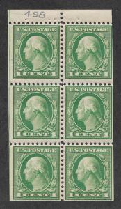 498e MNH 1c. Washington Booklet Pane, scv:$4.25