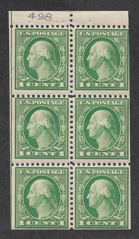 498e MNH 1c. Washington Booklet Pane, scv:$4.25