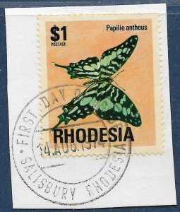 Rhodesia sg 507 used 1974 $1 Butterflies FDI cancel on piece