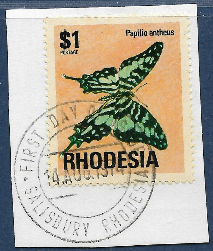 Rhodesia sg 507 used 1974 $1 Butterflies FDI cancel on piece