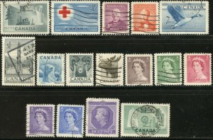 CANADA Sc#316-330, 334 1952-53 Postage Complete except Coils Used