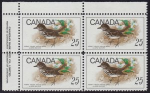 Canada - 1969 - Scott #498 - MNH block of 4 - Bird Hermit Thrush