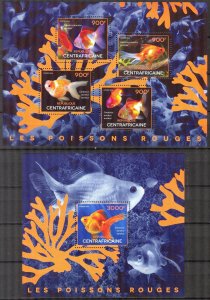 Central African Republic 2014 Marine Life Red Fishes Sheet + S/S MNH