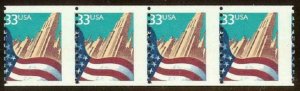 3280 - 33c Misperf Error / EFO Strip of 4 Flag And City Mint NH (Stk1)