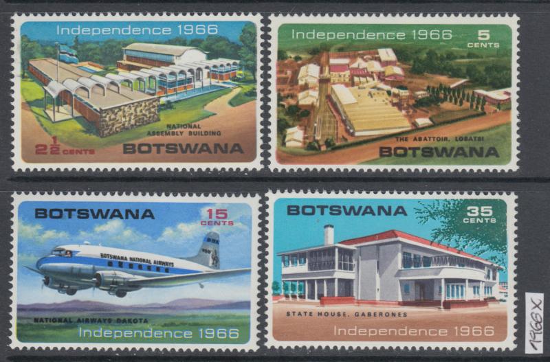 XG-AK041 BOTSWANA - Independence, 1966 Aviation, Architecture, 4 Values MNH Set