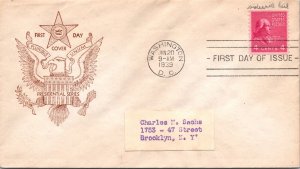 FDC 1939 SC #843 Fidelity Cachet - Washington DC - Single - F75159