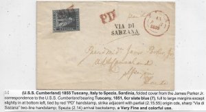 Tuscany, Italy to USS Cumberland, Spezia, Sardinia 1855 (N7763)