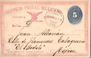 Mexico 5c Numeral Postal Card 1893 Valle de Santiago, Gto. to Mexico City.