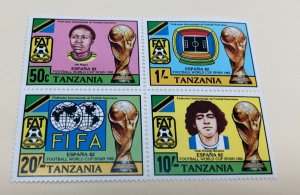 KAPPYSTAMPS TANZANIA 1982 FIFA WORLD CUP #197-200 BLOCK FOUR MINT NH  H94