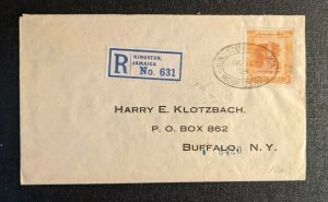 1924 Kingston Jamaica Registered Cover to Buffalo NY Via New York City