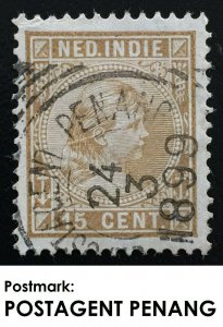 Malaya POSTAGENT PENANG pmk SCARCE on 15c Nederlands Indies 1899