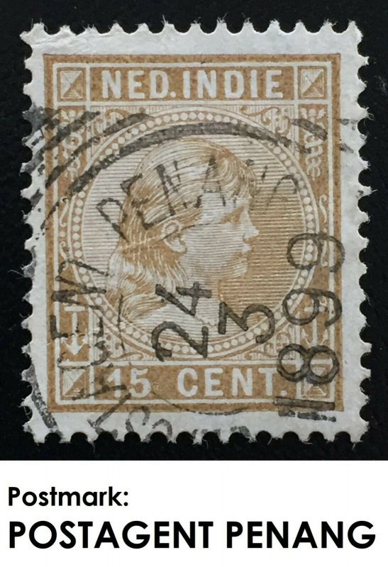 Malaya POSTAGENT PENANG pmk SCARCE on 15c Nederlands Indies 1899