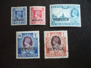 Stamps - Burma - Scott# O31,O33,O35,O39,O40 - Mint H & Used Part Set of 5 Stamps