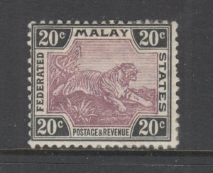 Malaya Sc 24 MLH. 1901 20c black & gray violet Tiger, F-VF