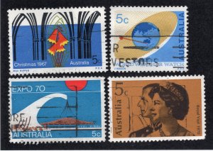 Australia 1967-70 Group of 4 Commemoratives, Scott 429, 431, 472, 474 used