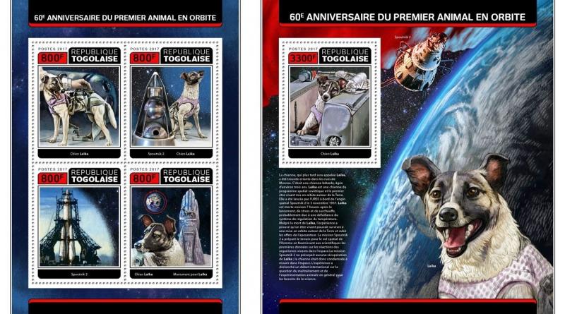 Z08 TG17320ab TOGO 2017 First animal (dog Laika) in space MNH ** Postfrisch Set