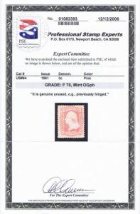 SCOTT# 64 UNUSED OG THREE CENT GRADE 70 PH WITH PSE CERT! 