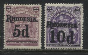 Rhodesia 1909 overprinted Rhodesia and value, 5d, and 10d  mint o.g.