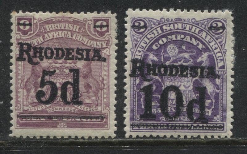 Rhodesia 1909 overprinted Rhodesia and value, 5d, and 10d  mint o.g.