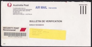 AUSTRALIA 1992 AP Official security post cover Granville NSW to VANUATU....B2647