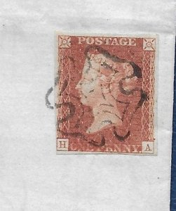 GREAT BRITAIN 184 1d Red Plate 19 on entire to Dublin. Black MC