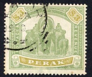 Perak 1895-9 SG.78 3 dollars green and ochre used cat 600 pounds