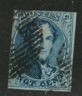 Belgium Scott 11 Used Kng Leopold I 20c blue 1861 CV$9