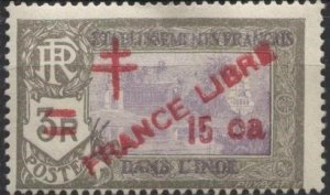 French India 204 (mh) 15ca on 3r Kali Temple, lt gray & gray lilac (1943)