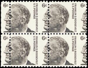 1284, Scarce Misperforation ERROR Block of Four 6¢ F.D.R. Mint NH - Stuart Katz