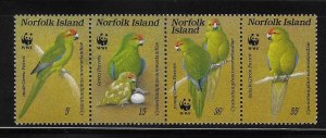 Norfolk island 1987 Parrot WWF Birds Strip Sc 421 MNH B1