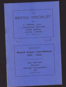 V SWAN brochure BRITISH SLOGAN CANCELLATIONS  1917-1958 w/prices 