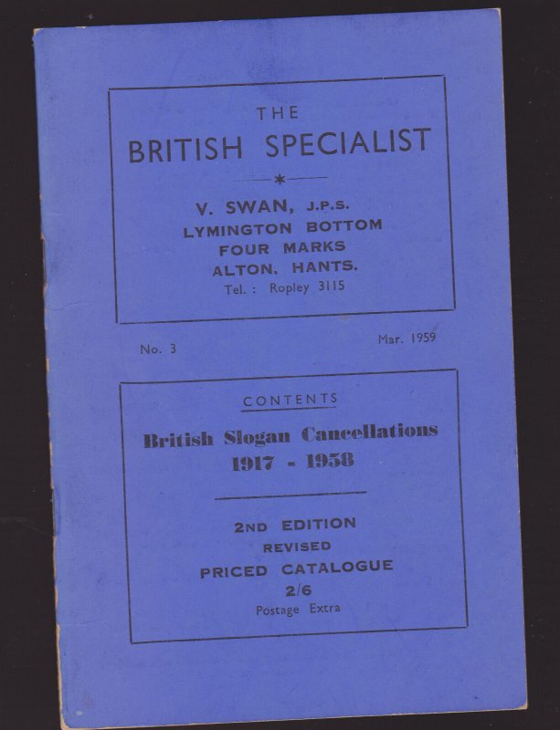 V SWAN brochure BRITISH SLOGAN CANCELLATIONS  1917-1958 w/prices 