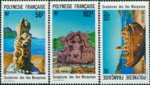 French Polynesia 1991 Sc#567-569,SG617-619 Marquesas Islands Sculptures set MNH
