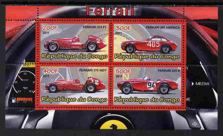 CONGO - 2011 - Ferrari Cars #2 - Perf 4v Sheet - MNH - Private Issue