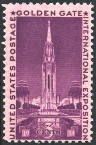 SC#852 3¢ Golden Gate Exposition Single (1939) MNH