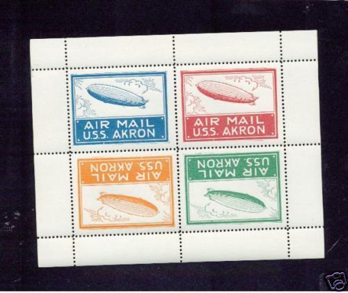 USS Akron Sheet Roessler cinderella zeppelin stamps MNH