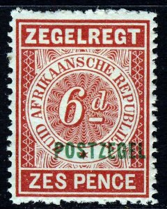 TRANSVAAL SOUTH AFRICAN REPUBLIC 1895 6d. Postal Fiscal SG 215 MINT