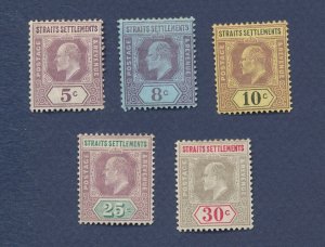 STRAITS SETTLEMENTS -  Scott  96-100 - unused hinged - wmk 2 - 1902