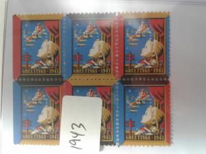 1943 CHRISTMAS SEAL BLOCK OF 6 MINT NEVER HINGED GEM !! GREAT FIND !!