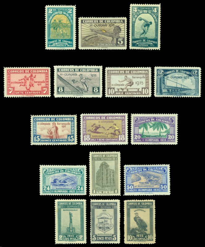 COLOMBIA 1935 3rd Nat. OLYMPIC GAMES BARRANQUILLA set  Scott # 421-435 mint MH