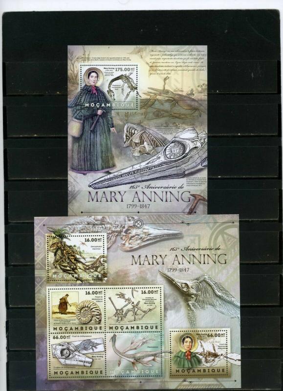 MOZAMBIQUE 2012 PREHISTORICAL ANIMALS/MARY ANNING SHEET OF 6 STAMPS & S/S MNH