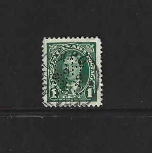 CANADA - #OA231 - 1c KING GEORGE VI MUFTI ISSUE 5-HOLE OHMS PERFIN DATED CANCEL