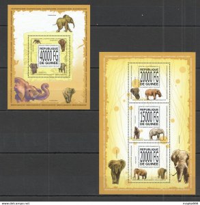 2013 Guinea Animals Fauna Wild Elephants Kb+Bl ** Stamps St1367